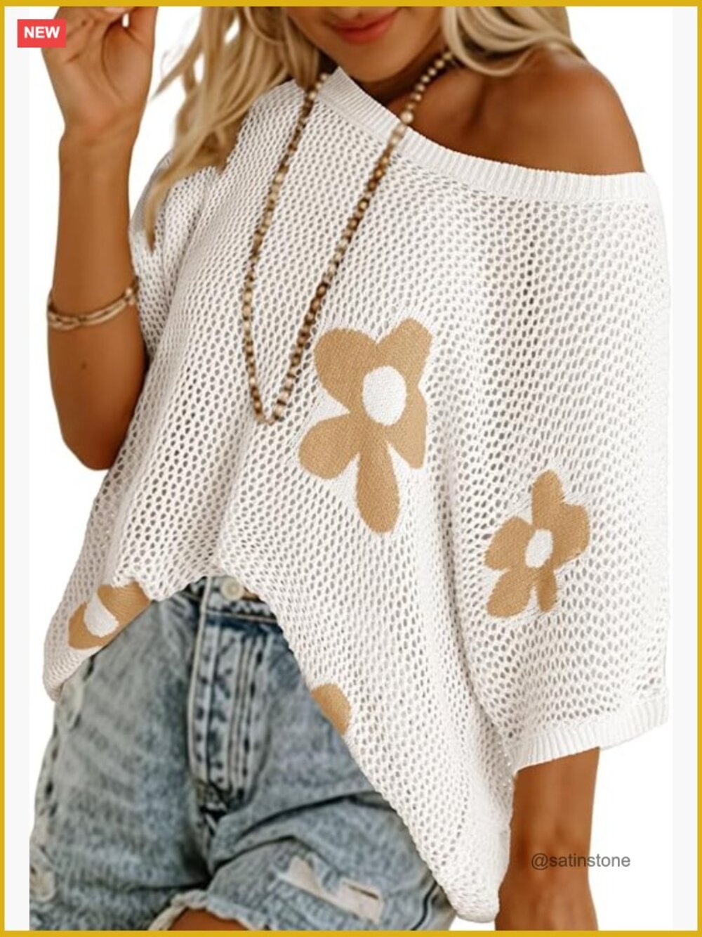 Floral Crochet Hollow Out Lightweight Knit Pullover Sweater Beach Cover Up Top